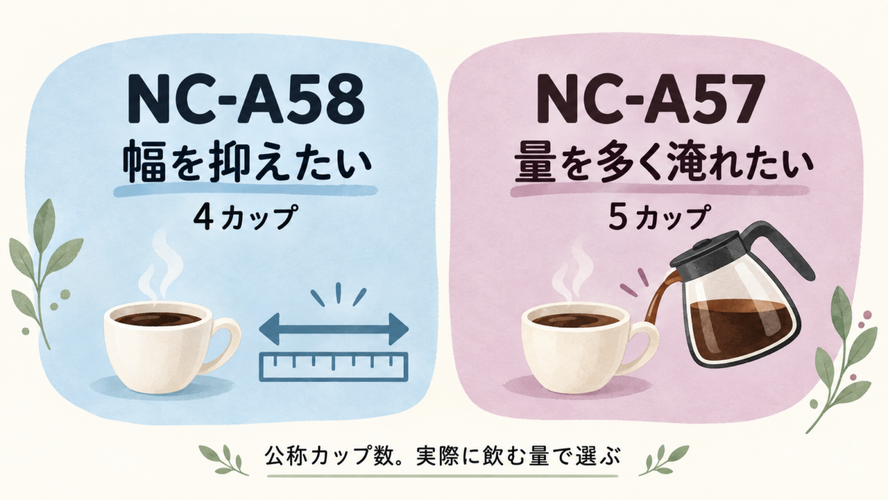 NC-A58とNC-A57の選び方を分ける容量と設置幅の判断マップ